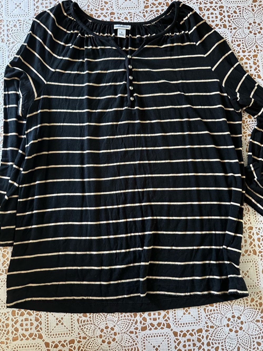 croft & barrow Black and Cream Striped Long-Sleeve Henley